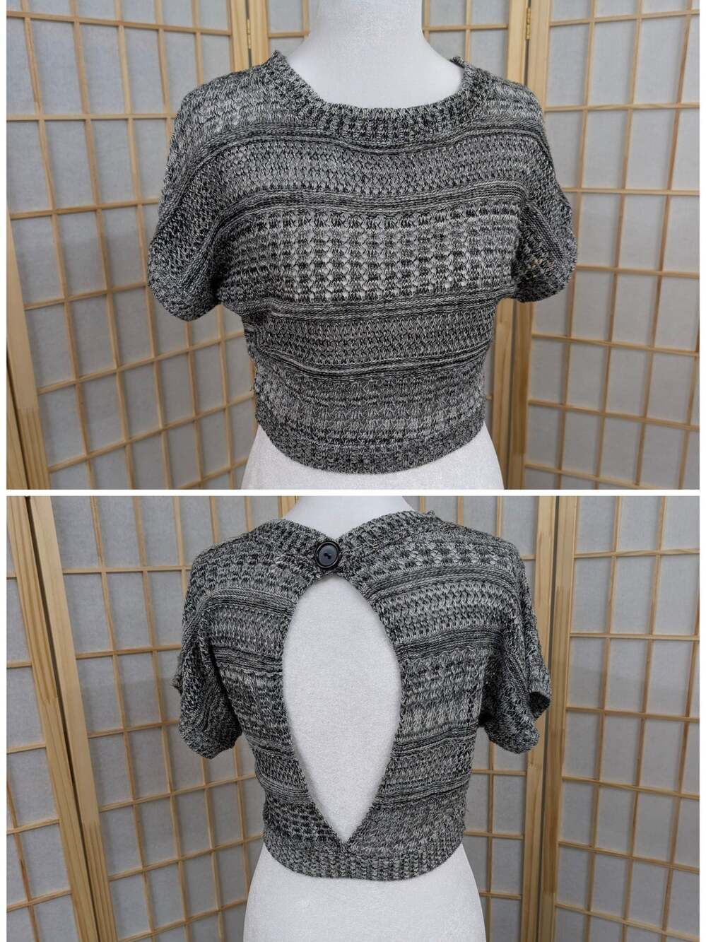 dELiA*s Open Back Cropped Sweater Short Sleeve vtg 90s Y2K Gray whimsigoth sz XS